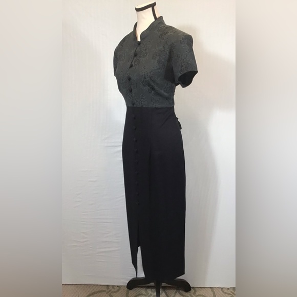 All that Jazz Vintage Womens Maxi Dress Size L Floral Shoulder Pads Button Goth - Picture 5 of 16